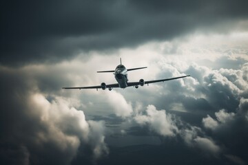 Fototapeta na wymiar Aircraft soaring above a cloudy atmosphere. Generative AI