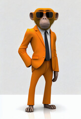 Portrait of business monkey in orange suit. AI genarated