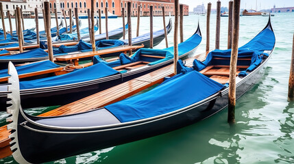 Fototapeta na wymiar Gondolas in Venice. Traditional venetian transport, boats in italy. generate by ai
