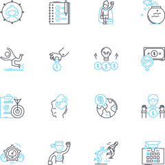 Data metrics linear icons set. Analytics, Metrics, Statistics, KPIs, Quantitative, Analysis, Measures line vector and concept signs. Ratios,Dashboards,Benchmarks outline illustrations
