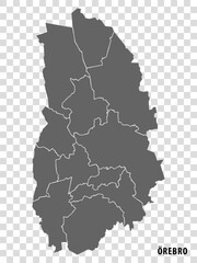 Blank map Orebro County  of  Sweden. High quality map Orebro  County on transparent background for your web site design, logo, app, UI.  Sweden.  EPS10.