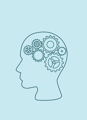silhouette of a man with a gear mechanism in the head, vector illustration