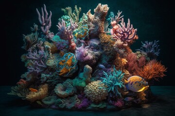 Fototapeta na wymiar Stunning colorful coral reef artwork capturing the beauty of sea life, perfect for nature-themed designs and joyful holiday projects. Generative AI