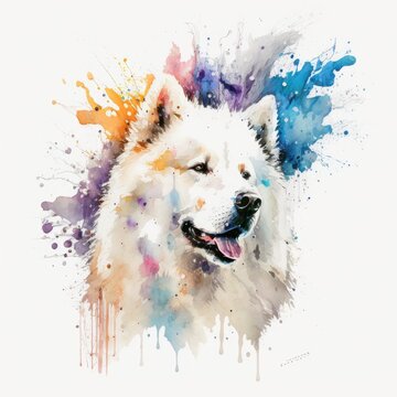 Playful Samoyedo in Watercolor Splash