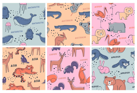 Decorative pattern set with line animals character
