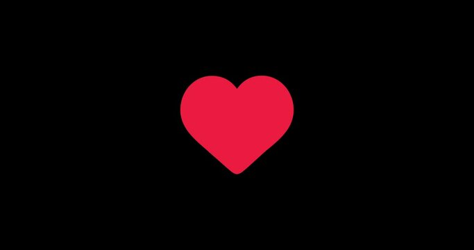 White heart icon transformation animation from outline to red filled heart, post like on instagram, black screen background
