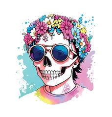 Trendy Skull with Blossom Splash