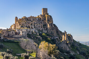 Craco, Basilicata. Abandoned city. A ghost town built on a hill and abandoned due to geological...