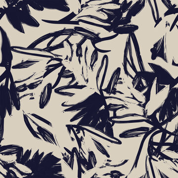 Neutral Colour Abstract Floral Seamless Pattern Design