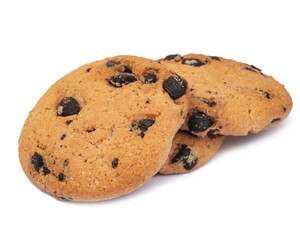 Cookies with chocolate drops isolated on white background