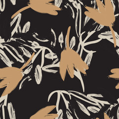 Neutral Colour Abstract Floral Seamless Pattern Design