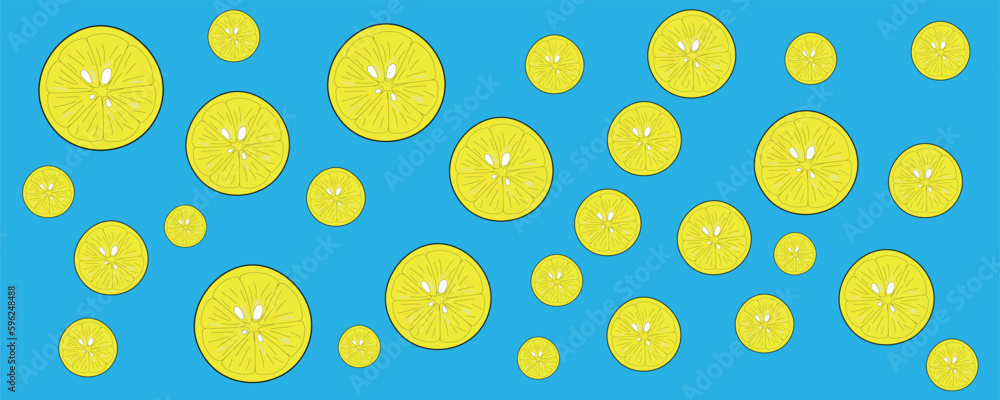 Poster seamless lemon pattern vector illustration. lemon slices on a blue background.