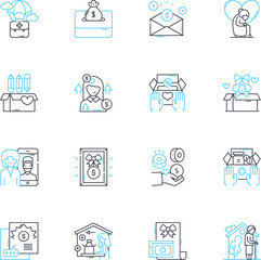 Altruism linear icons set. Compassion, Kindness, Generosity, Selflessness, Philanthropy, Charity, Giving line vector and concept signs. Humanitarianism,Empathy,Love outline illustrations