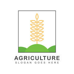 Agriculture business vector logo design template. Tractor sign, farm land, crop field, meadow, barn