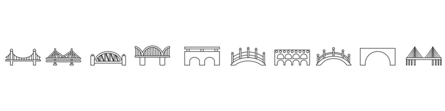 Bridge icon vector set. Bridge icon, Various bridges illustration symbol collection.