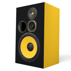 Hi-fi speakers with loudspeakers for sound recording studio on white background.