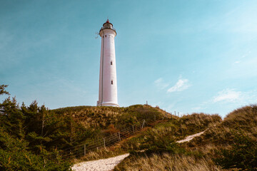 Fototapeta na wymiar Lighthouse Lyngvig Fyr at danish west coast in spring. High quality photo