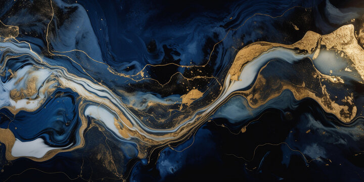 Abstrakter Hintergrund Blaues Marmor Achat Granit Mosaik mit goldenen Adern, marmoriert Oberfläche, ai generativ