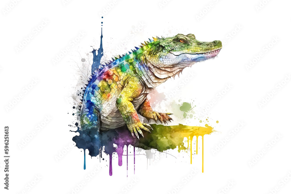 Aufkleber crocodile is drawn with multi-colored watercolors isolated on a white background. generated by ai