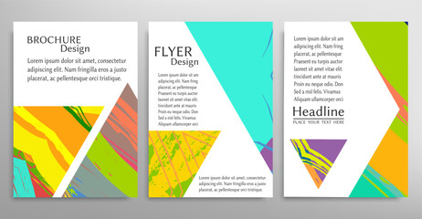 Naklejka premium Abstract backgrouns set, grunge texture. Minimalistic art, brush strokes style. Design for card, brochure, banner idea, book cover, booklet print, flyer sheet a4. Collage page, web header template.