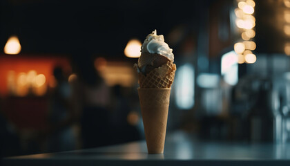 Chocolate and Vanilla ice cream in a cone