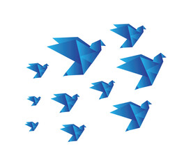 Fototapeta na wymiar blue flock of origami bird