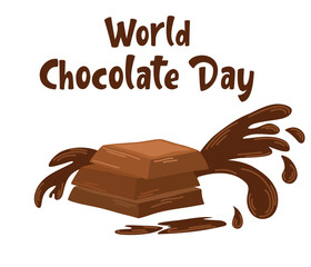 Bar of chocolate. World Chocolate Day. Ideal for printing, products, postcards. Cartoon vector illustration isolated on the white background. 