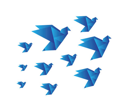 blue flock of origami bird