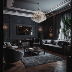 Luxuriöser Raum, Villa, Hotelzimmer mit hohen Decken und Interiör