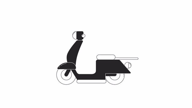 Animated bw electric moped. Black and white thin line icon 4K video footage for web design. Transport for daily commuting isolated monochromatic flat object animation with alpha channel transparency