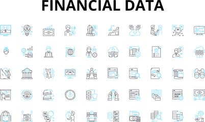 Financial data linear icons set. Investments, Stocks, Bonds, Income, Dividends, Trading, Forecasting vector symbols and line concept signs. Budgeting,Analysis,ROI (Return on Investment) illustration