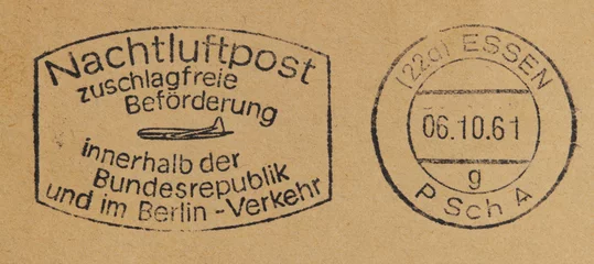 Keuken foto achterwand Oud vliegtuig stamp vintage retro old paper used cancel cancellation post letter mail german plane