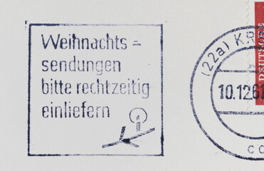 briefmarke stamp vintage retro alt old slogan werbung weihnachtssendungen bitte rechtuzeitig...
