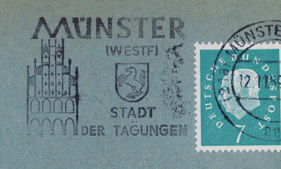 briefmarke stamp vintage retro alt old münster stadt der tagungen 1959 post letter mail brief...