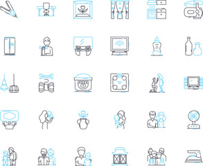 Dwellers linear icons set. Denizens, Inhabitants, Residents, Occupants, Citizens, Locals, Natives line vector and concept signs. Settlers,Tenants,Homesteaders outline illustrations