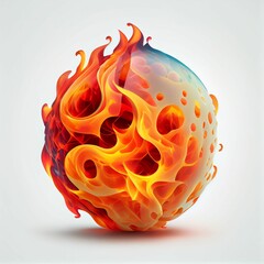 Sparks form a fireball on a white background.  Generative AI.