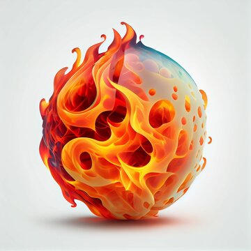 Sparks form a fireball on a white background.  Generative AI.