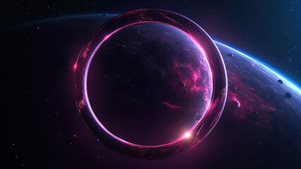 Obraz na płótnie Canvas circle sci-fi space frame mockup neon purple blue lights generative ai