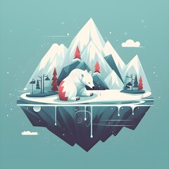 winter mountain landscape with bear