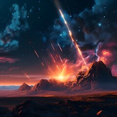 meteor over mountains