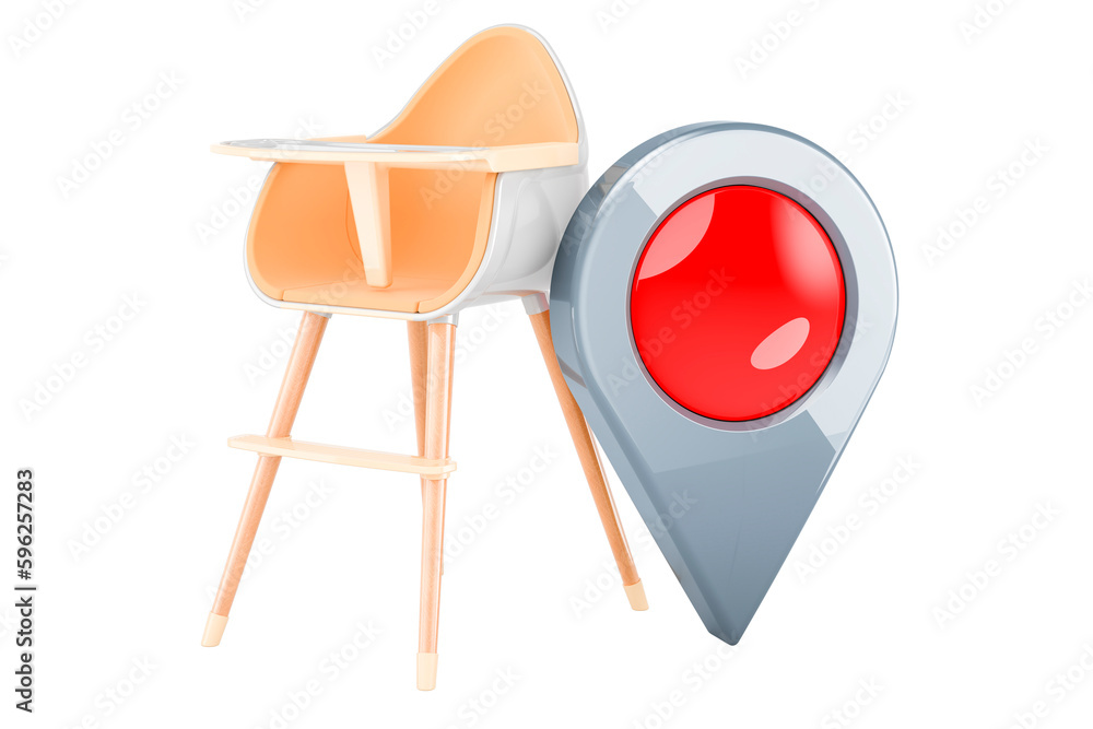 Poster baby high chair with map pointer, 3d rendering