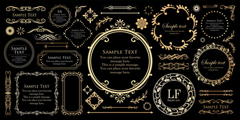 高級感のあるビンテージ調のフレームデザインセット　罫線　枠　ウエディング　ビンテージ　アンティーク	
