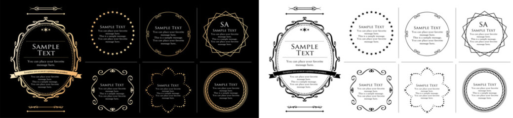 高級感のあるビンテージ調のフレームデザインセット　罫線　枠　ウエディング　ビンテージ　アンティーク	
