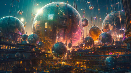 futuristic urban city, psychedelic abstract cityscape planet on future generative ai