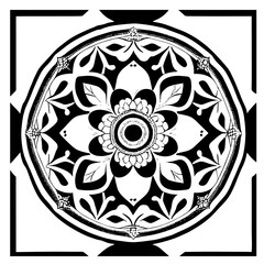 Flower clipart vector design black and white
