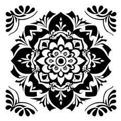 Flower clipart vector design black and white