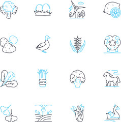 Agribusiness market linear icons set. Harvest, Irrigation, Fertilizer, Livestock, Agronomy, Produce, Pesticides line vector and concept signs. Sustainability,Cultivation,Seeds outline illustrations