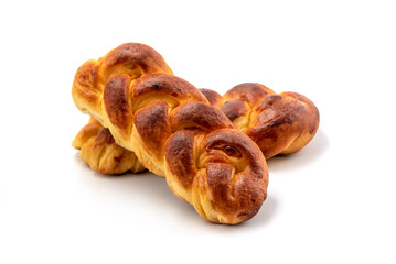 Sweat braided bread, traditionally made on holidays. especially Easter. Braided bread with milk, also known as miliprot or milibrod, isolated on white with clipping path