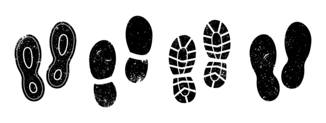 Fotobehang Set of different black foot print. Shoe imprint collection © top dog