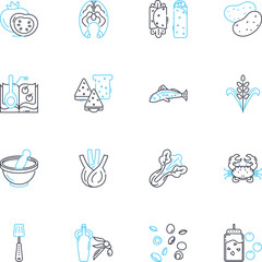 Eating house linear icons set. Restaurant, Bistro, Caf?, Diner, Eatery, Brasserie, Canteen line vector and concept signs. Cafeteria,Grill,Tavern outline illustrations